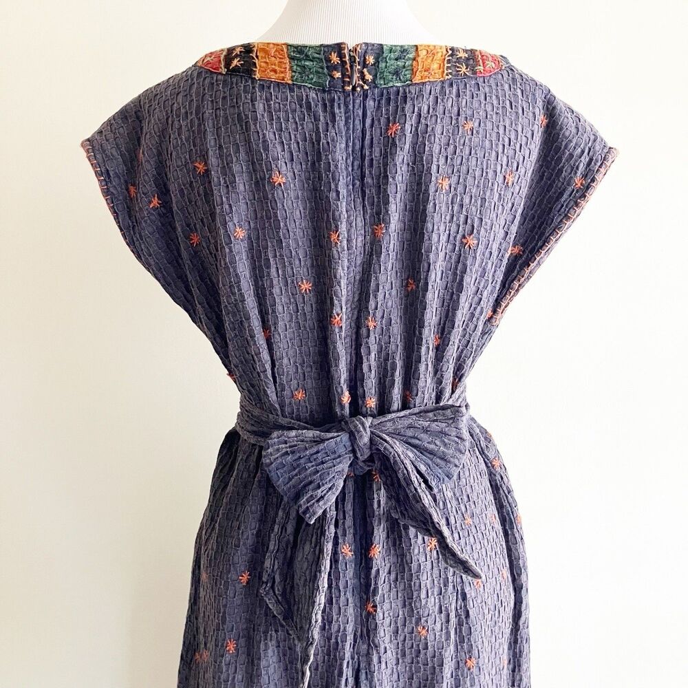 The Territory Ahead Embroidered Applique Dress Sz 8 Cotton Tie Global Bohemian - Picture 6 of 8